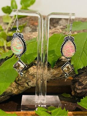 Triplet Opal Morganite 925 Sterling Silver Earrings